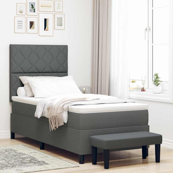 Pat cu arcuri cu headboard Gri închis 90 x 190 cm țesătură WALTI