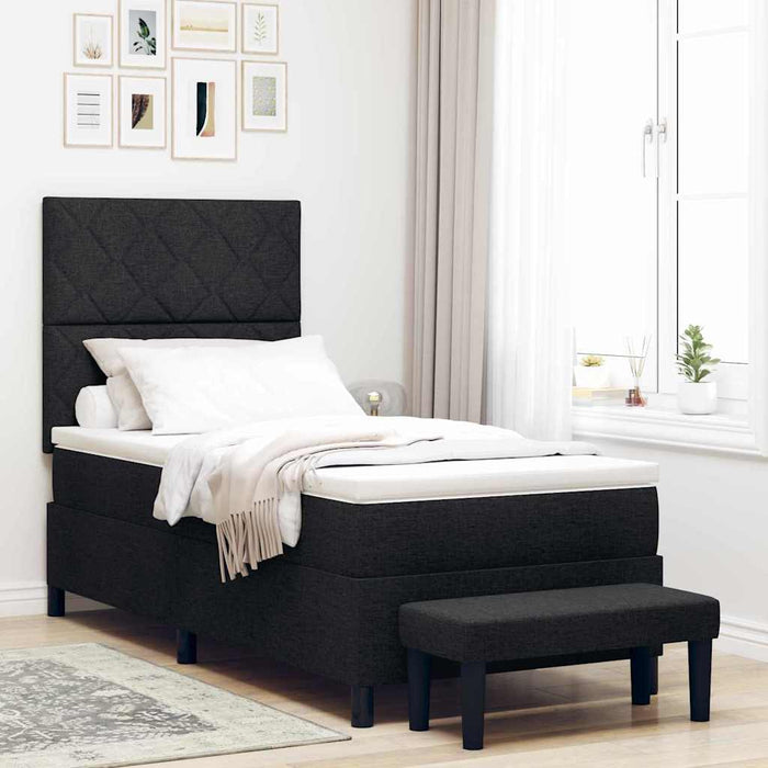 Pat cu arcuri cu headboard Negru 90 x 190 cm țesătură - WALTI WALTI