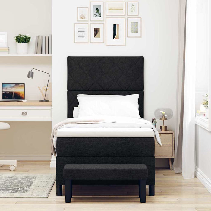 Pat cu arcuri cu headboard Negru 90 x 190 cm țesătură - WALTI WALTI