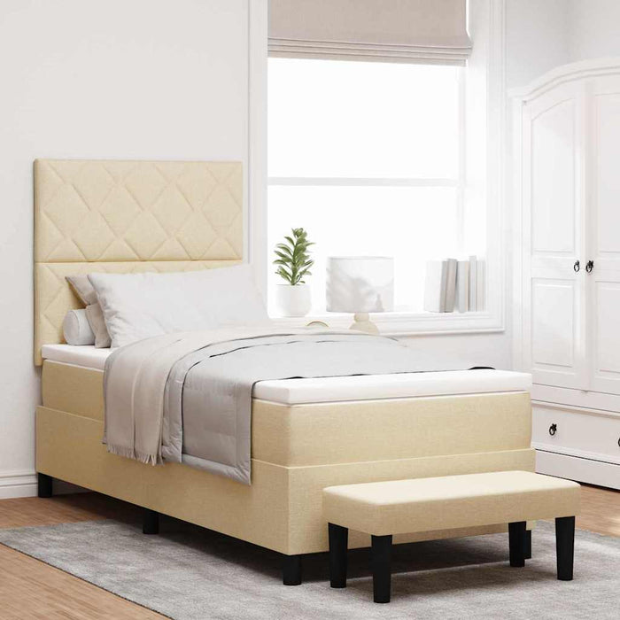 Pat cu arcuri cu headboard Crem 90 x 190 cm țesătură - WALTI WALTI