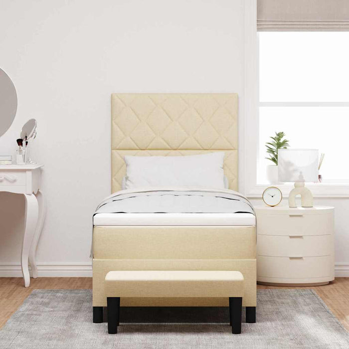 Pat cu arcuri cu headboard Crem 90 x 190 cm țesătură - WALTI WALTI