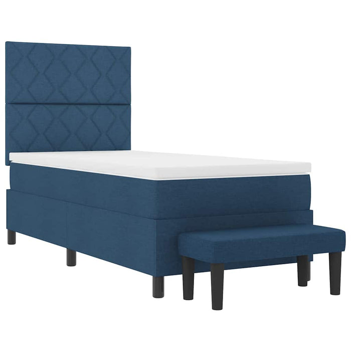 Pat cu arcuri cu headboard albastru 90 x 200 cm țesătură - WALTI WALTI