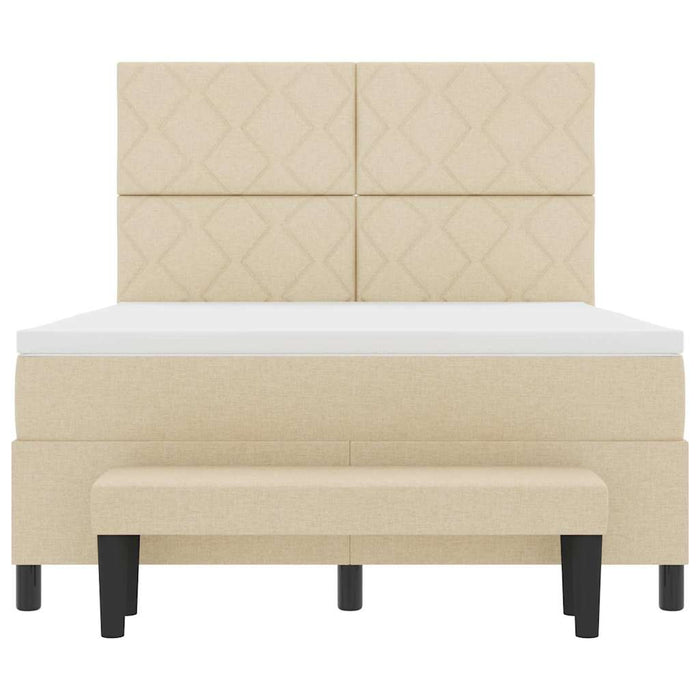 Pat cu arcuri cu headboard Crem 140 x 190 cm țesătură WALTI