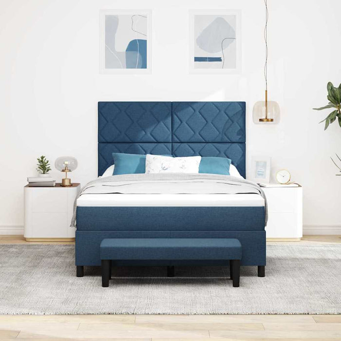 Pat cu arcuri cu headboard albastru 140 x 200 cm țesătură WALTI