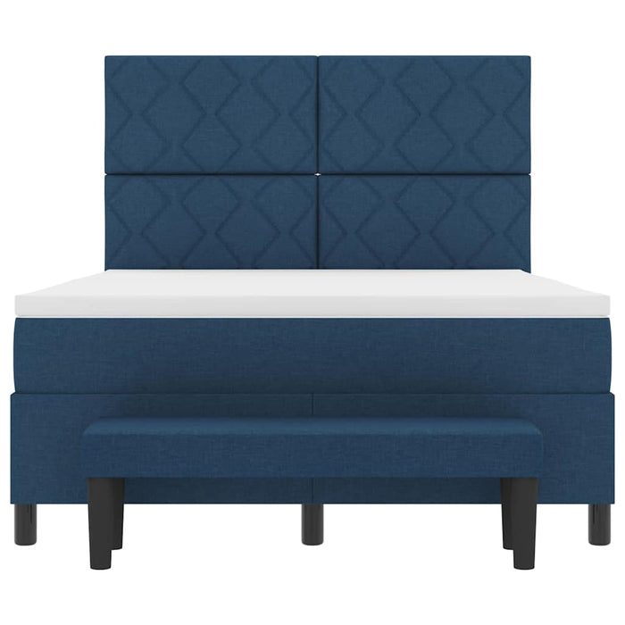 Pat cu arcuri cu headboard albastru 140 x 200 cm țesătură WALTI