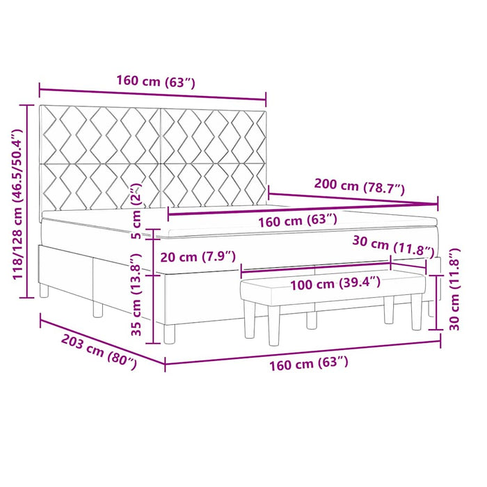 Pat cu arcuri cu saltea Gri deschis 160 x 200 cm țesătură - WALTI WALTI