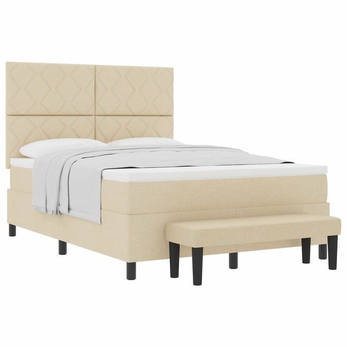 Pat cu arcuri cu headboard Crem 160 x 200 cm țesătură WALTI