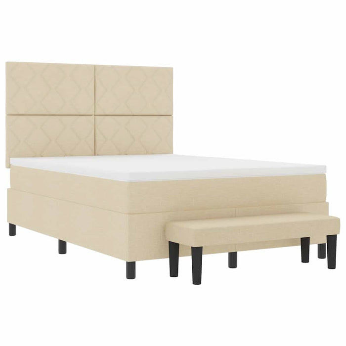 Pat cu arcuri cu headboard Crem 160 x 200 cm țesătură WALTI