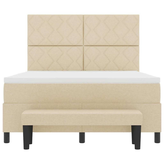 Pat cu arcuri cu headboard Crem 160 x 200 cm țesătură WALTI