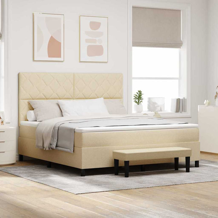 Pat cu arcuri cu headboard Crem 180 x 200 cm țesătură WALTI