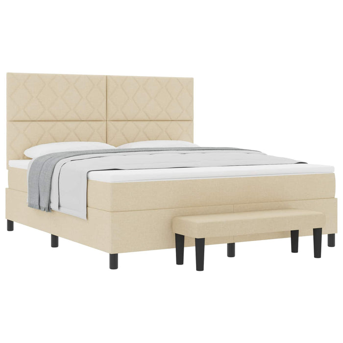 Pat cu arcuri cu headboard Crem 180 x 200 cm țesătură WALTI