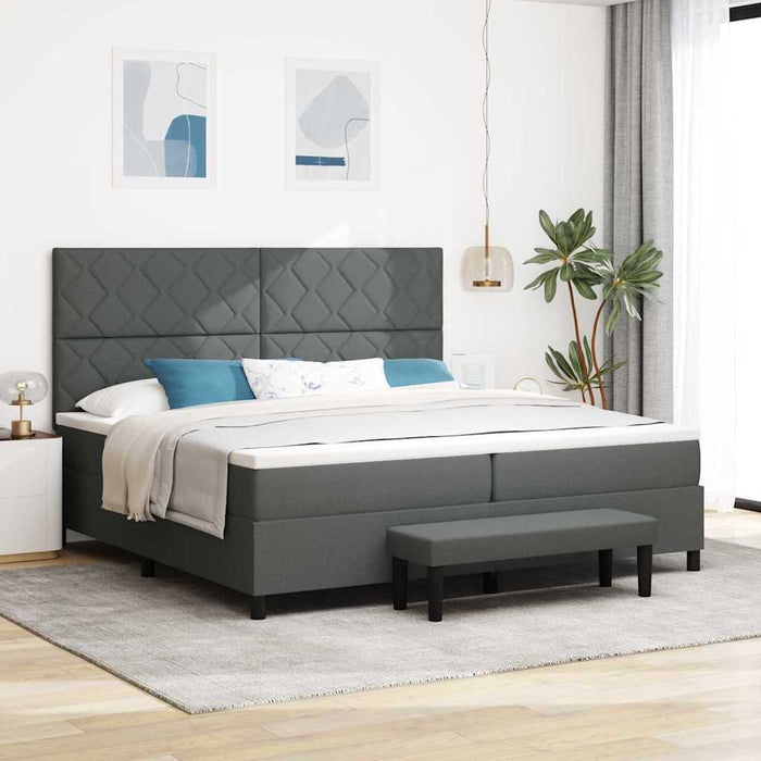 Pat cu arcuri cu headboard Gri închis 200 x 200 cm țesătură - WALTI WALTI