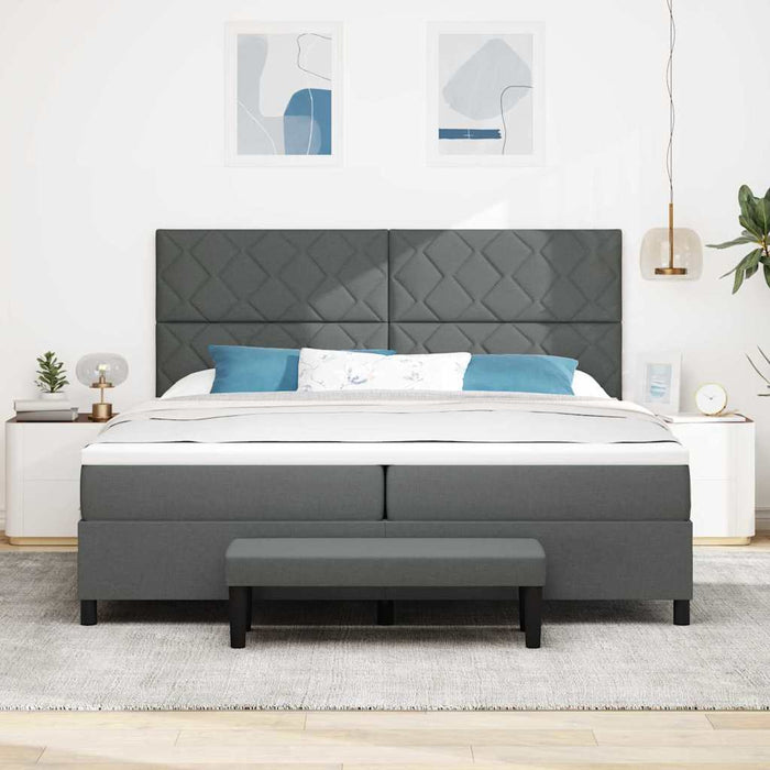 Pat cu arcuri cu headboard Gri închis 200 x 200 cm țesătură - WALTI WALTI