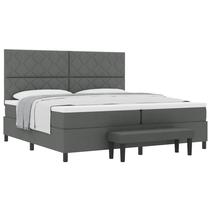 Pat cu arcuri cu headboard Gri închis 200 x 200 cm țesătură - WALTI WALTI