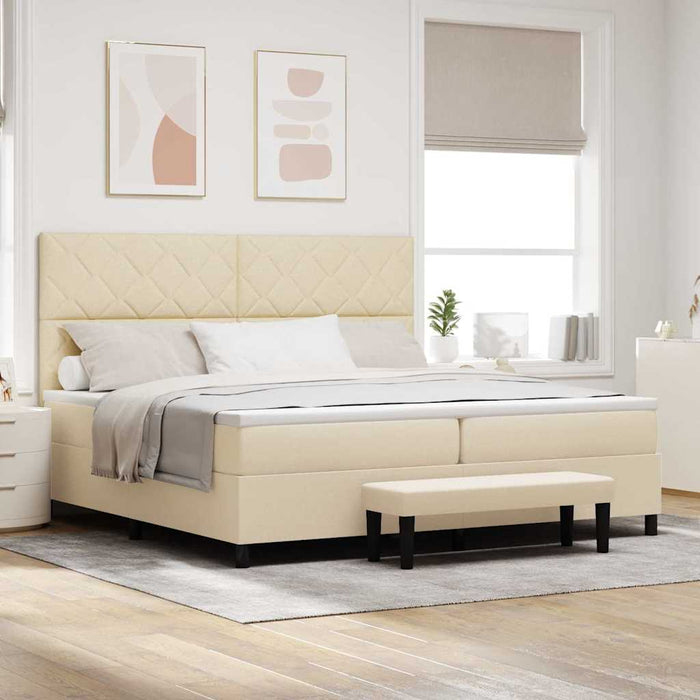 Pat cu arcuri cu headboard Crem 200 x 200 cm țesătură - WALTI WALTI