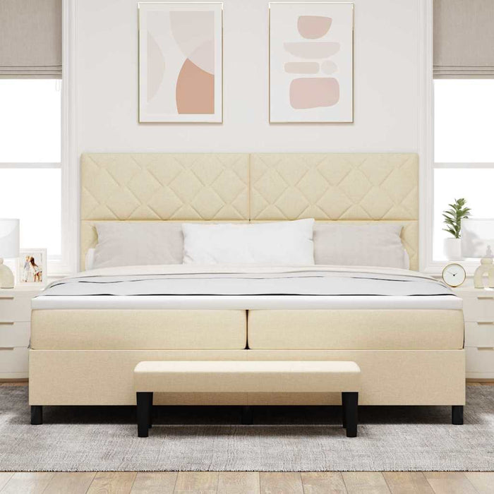Pat cu arcuri cu headboard Crem 200 x 200 cm țesătură - WALTI WALTI