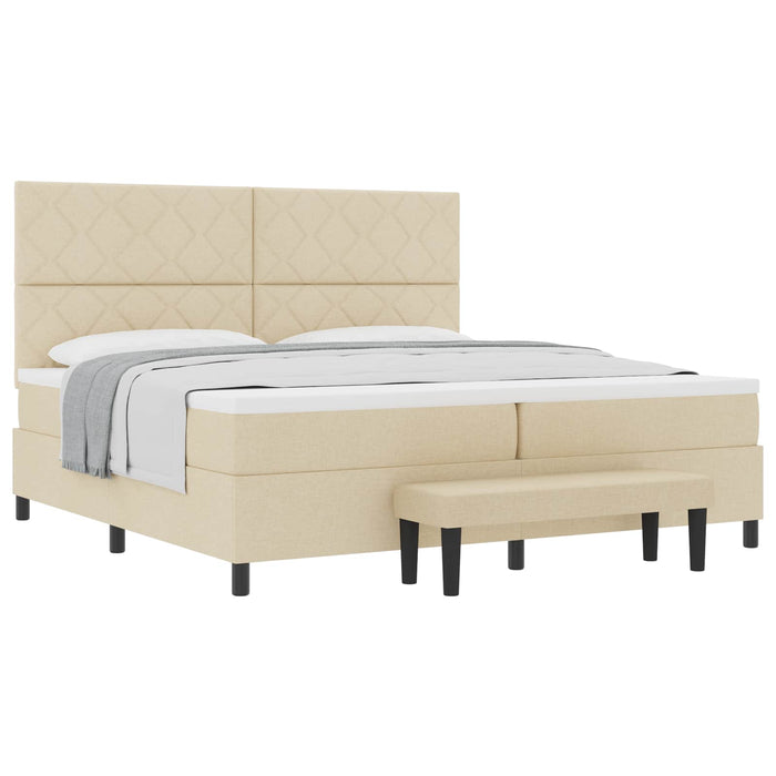 Pat cu arcuri cu headboard Crem 200 x 200 cm țesătură - WALTI WALTI