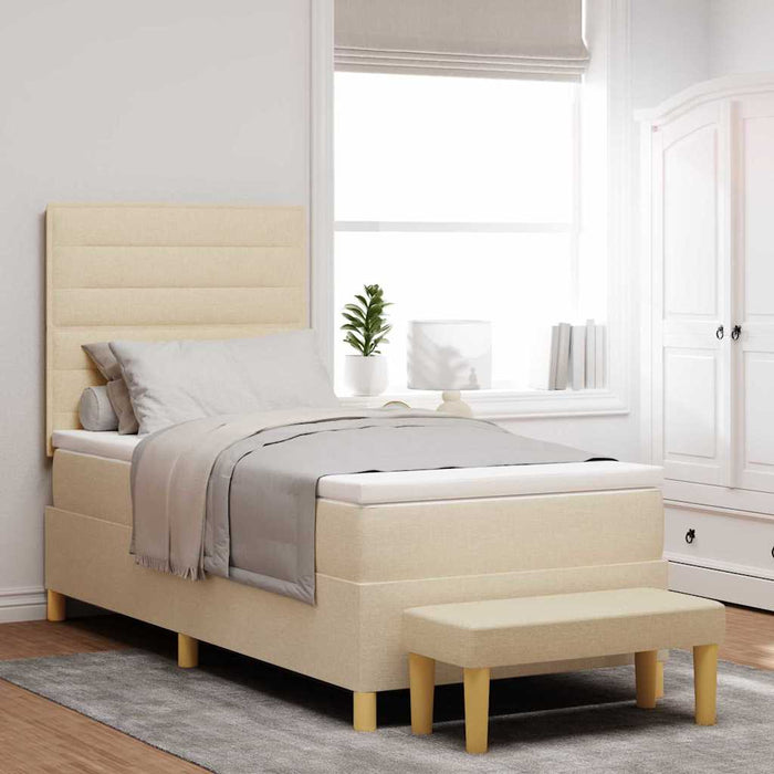 Pat cu arcuri cu headboard Crem 200 x 90 cm țesătură WALTI