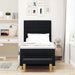 Pat cu arcuri cu saltea cu headboard Negru 90 x 190 cm țesătură - WALTI WALTI