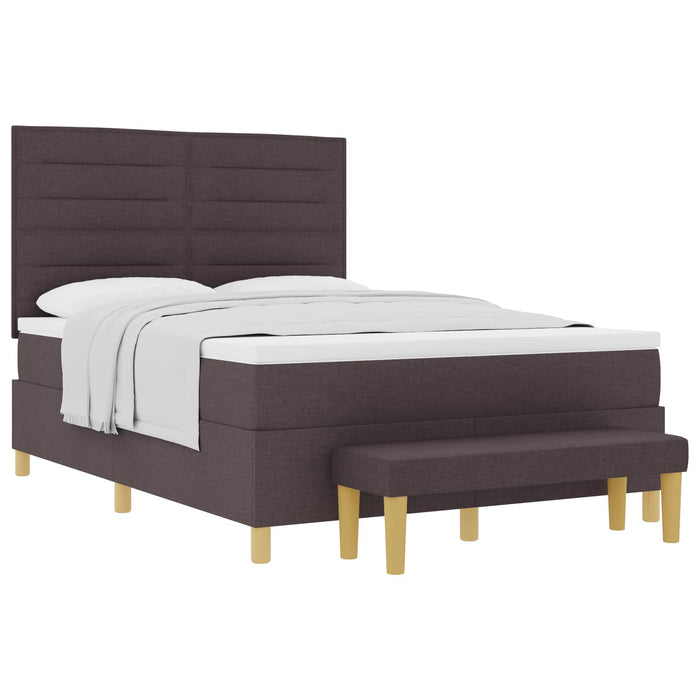 Pat cu arcuri cu headboard Maro închis 190 x 140 cm țesătură WALTI