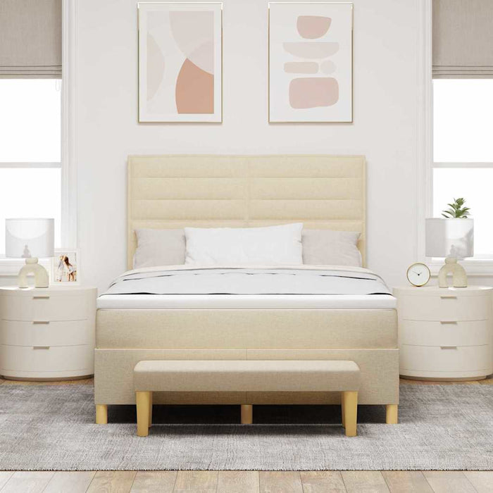 Pat cu arcuri cu headboard Crem 190 x 140 cm țesătură WALTI