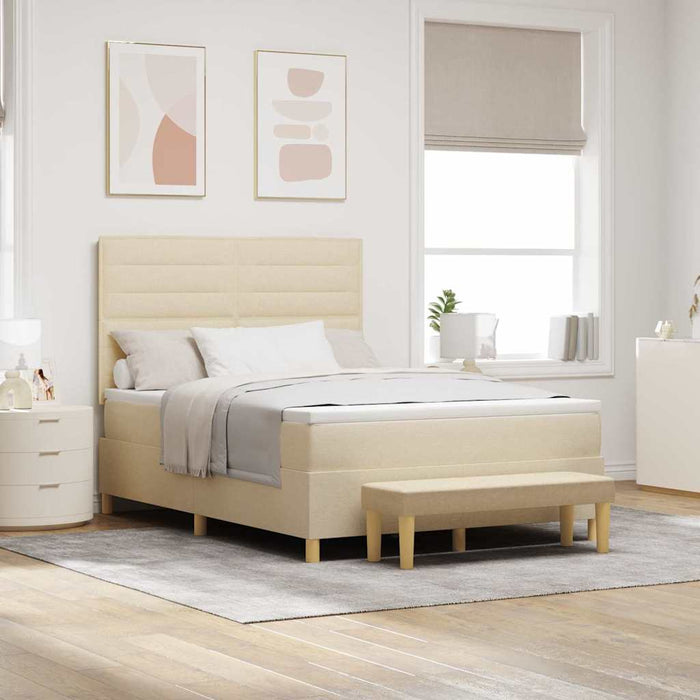 Pat cu arcuri cu headboard Crem 200 x 140 cm țesătură WALTI
