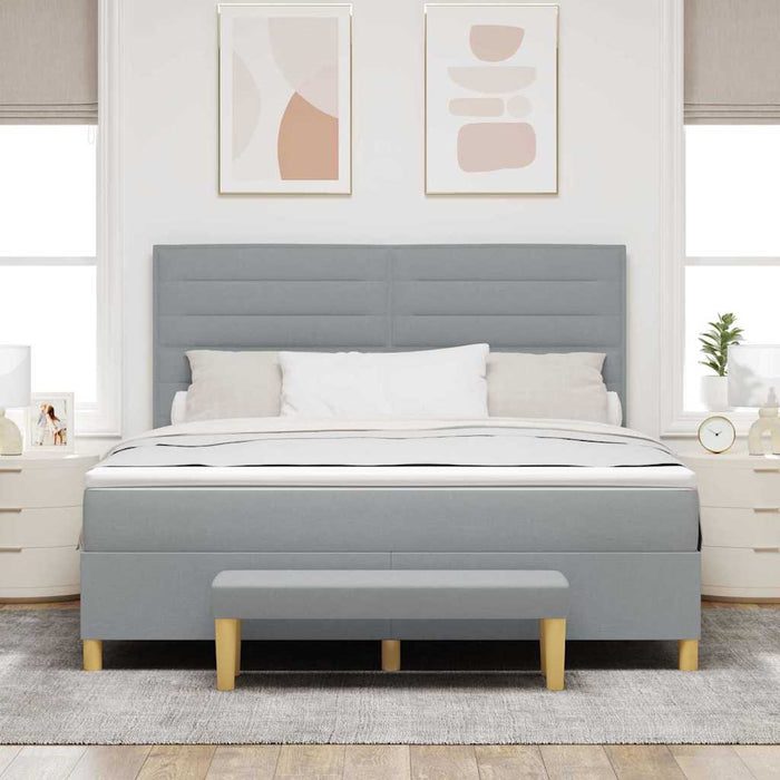 Pat cu arcuri cu headboard Gri deschis 200 x 180 cm țesătură - WALTI WALTI