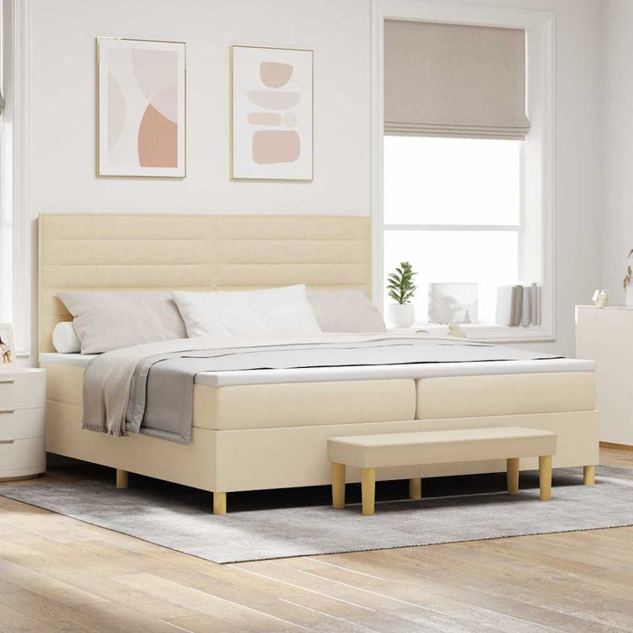Pat cu arcuri cu saltea cu headboard Crem 200 x 200 cm țesătură - WALTI WALTI