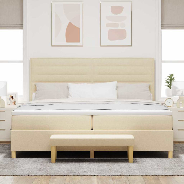 Pat cu arcuri cu saltea cu headboard Crem 200 x 200 cm țesătură - WALTI WALTI