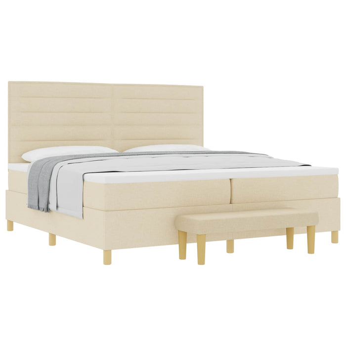 Pat cu arcuri cu saltea cu headboard Crem 200 x 200 cm țesătură - WALTI WALTI