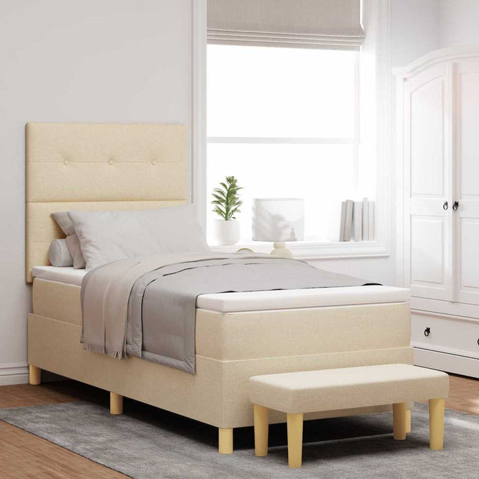 Pat cu arcuri cu saltea cu headboard Crem 80 x 200 cm țesătură - WALTI WALTI