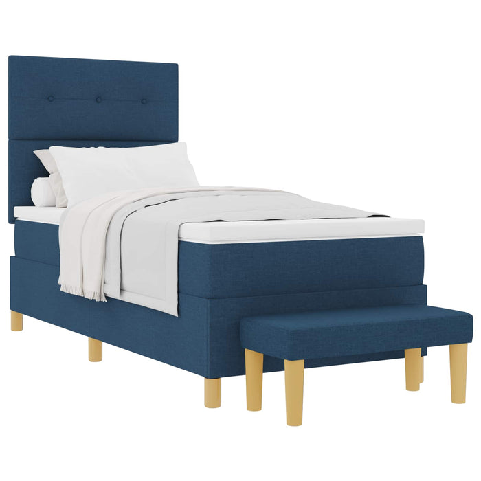 Pat cu arcuri cu headboard albastru 190 x 90 cm țesătură WALTI