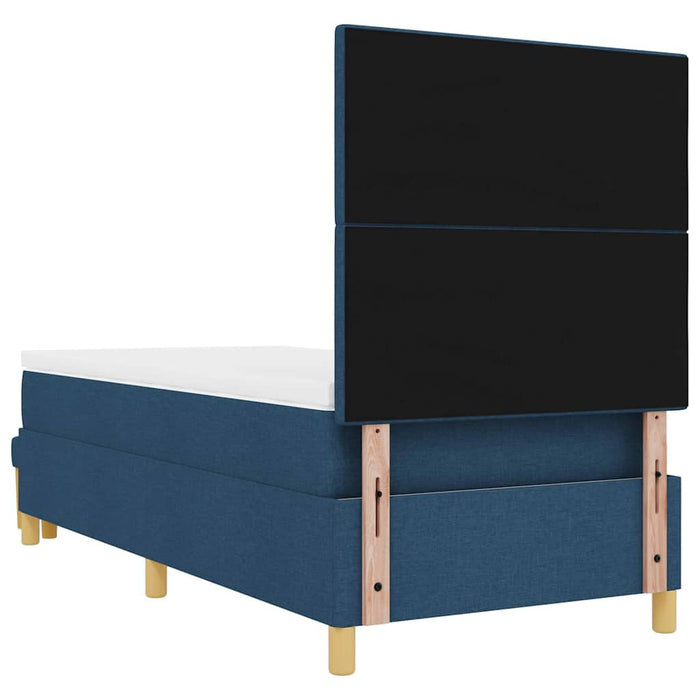 Pat cu arcuri cu headboard albastru 190 x 90 cm țesătură WALTI