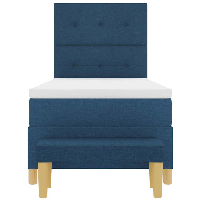 Pat cu arcuri cu headboard albastru 190 x 90 cm țesătură WALTI