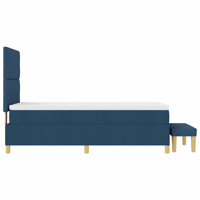 Pat cu arcuri cu headboard albastru 190 x 90 cm țesătură WALTI