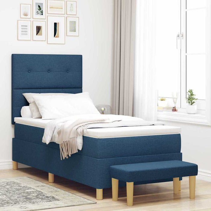 Pat cu arcuri cu headboard albastru 200 x 90 cm țesătură WALTI