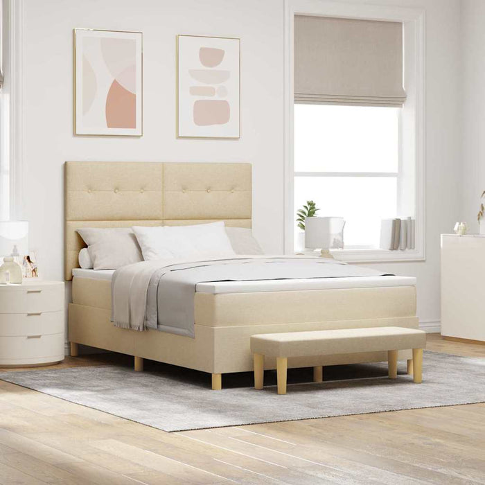 Pat cu arcuri cu headboard Crem 140 x 190 cm țesătură WALTI
