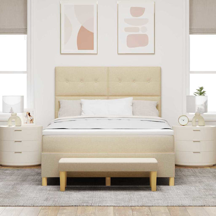 Pat cu arcuri cu headboard Crem 140 x 190 cm țesătură WALTI
