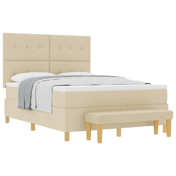 Pat cu arcuri cu headboard Crem 140 x 190 cm țesătură WALTI