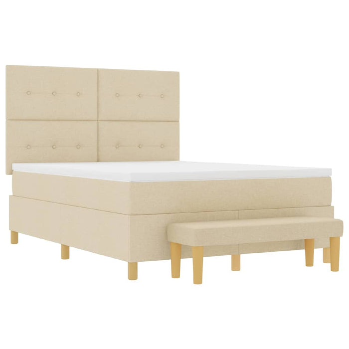 Pat cu arcuri cu headboard Crem 140 x 190 cm țesătură WALTI
