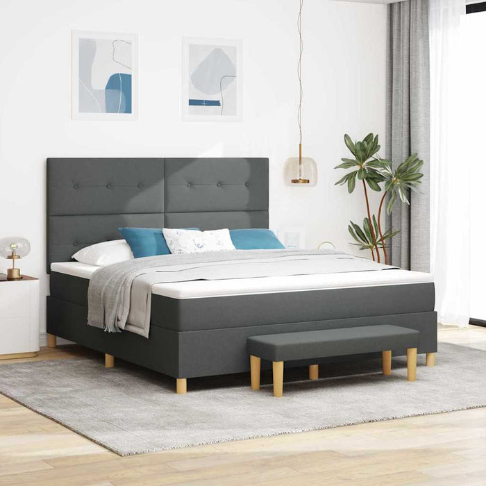 Pat cu arcuri cu headboard Gri închis 200 x 180 cm țesătură WALTI