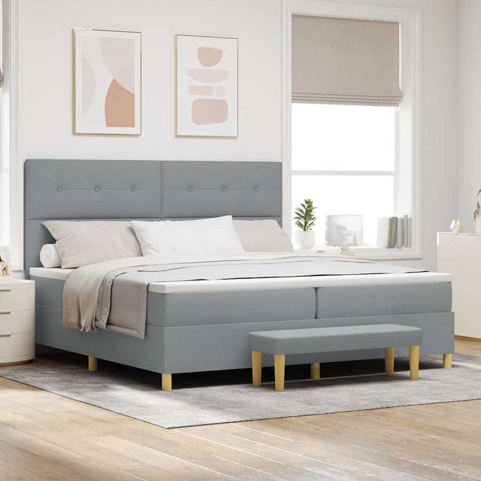 Pat cu arcuri cu headboard Gri deschis 200 x 200 cm țesătură WALTI