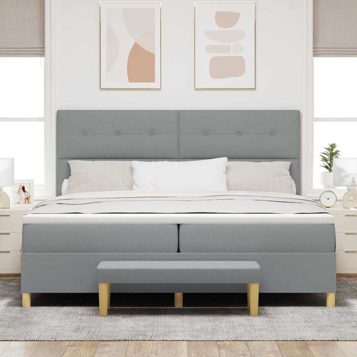 Pat cu arcuri cu headboard Gri deschis 200 x 200 cm țesătură WALTI