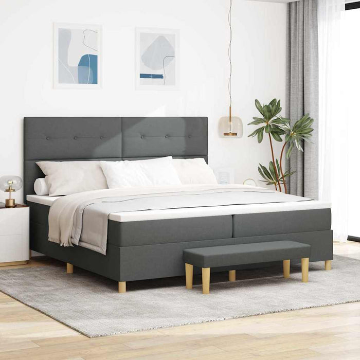 Pat cu arcuri cu headboard Gri închis 200 x 200 cm țesătură WALTI