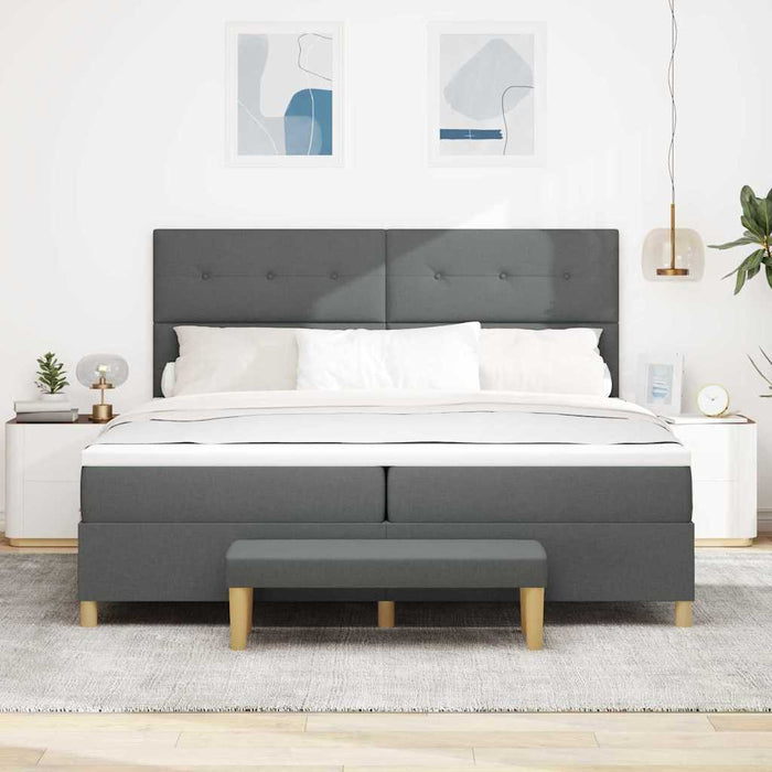 Pat cu arcuri cu headboard Gri închis 200 x 200 cm țesătură WALTI
