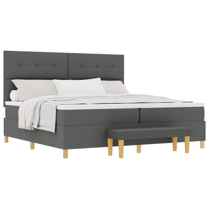 Pat cu arcuri cu headboard Gri închis 200 x 200 cm țesătură WALTI
