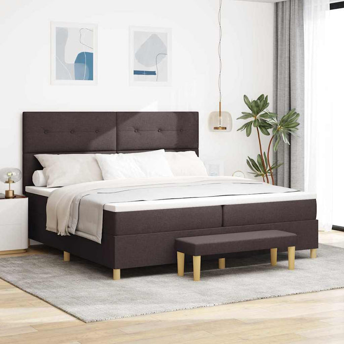 Pat cu arcuri cu headboard Maro închis 200 x 200 cm țesătură WALTI