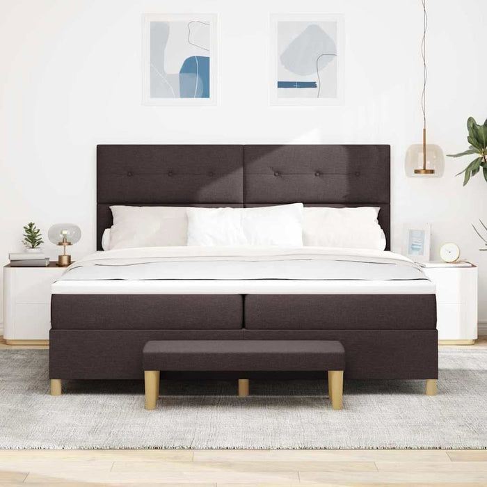 Pat cu arcuri cu headboard Maro închis 200 x 200 cm țesătură WALTI