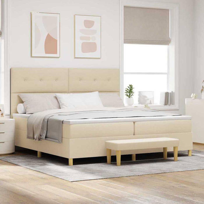 Pat cu arcuri cu saltea cu headboard Crem 200 x 200 cm țesătură - WALTI WALTI