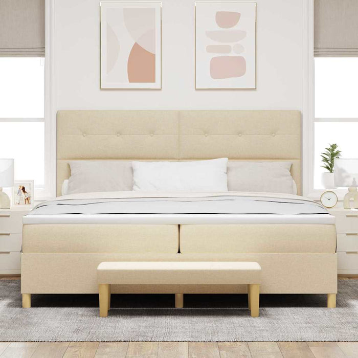 Pat cu arcuri cu saltea cu headboard Crem 200 x 200 cm țesătură - WALTI WALTI